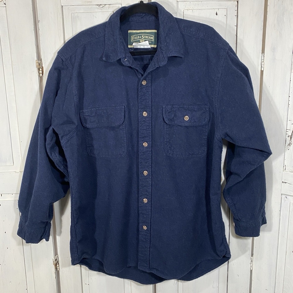 VTG Field & Stream Blue Heavyweight Chamois Flannel XL Thick Cotton Shirt